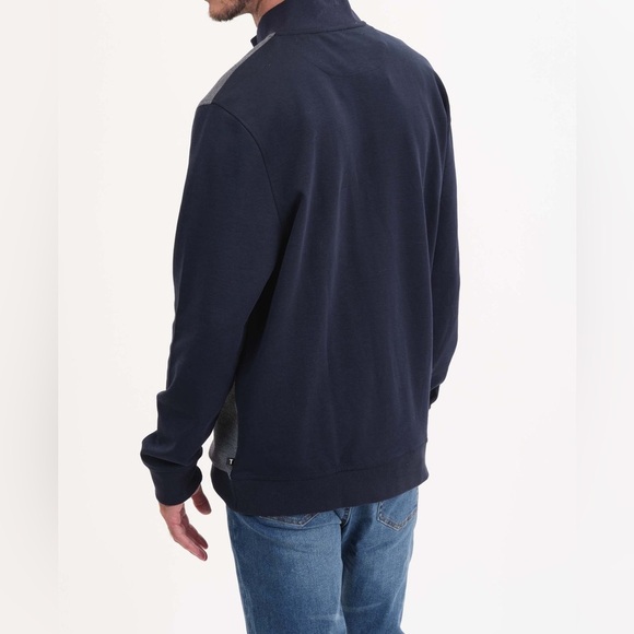 Magaschoni Men’s XL Navy Blue Color Block Long Sleeve Textured Pullover - Picture 2 of 10